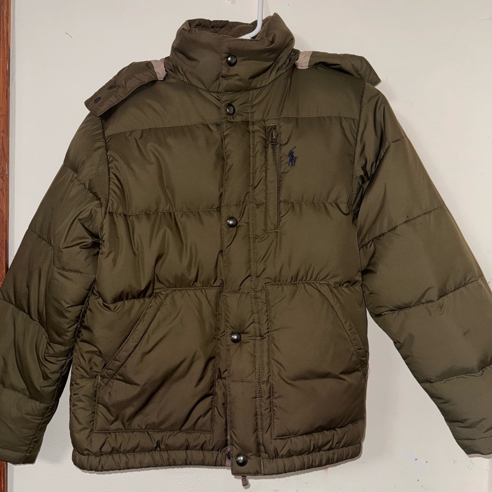 Polo by Ralph Lauren Green Quilted Puffer Jacket with High Collar